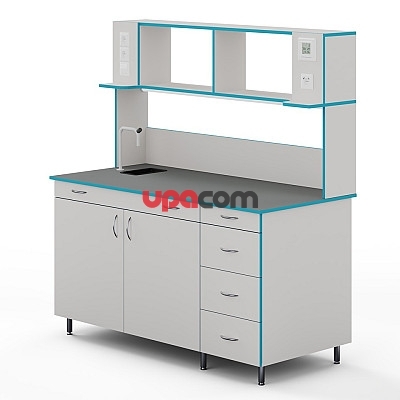 Пристенный стол с сантехникой и столешницей из химстойкого пластика СЛП НВК 1500 ПЛАСТ+