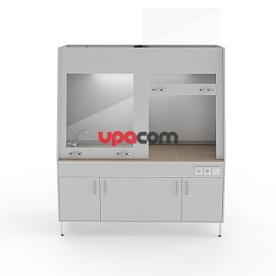 Двухрамный вытяжной шкаф с сантехникой и столешницей из керамогранитной плитки НВ-1800 ШВд-У